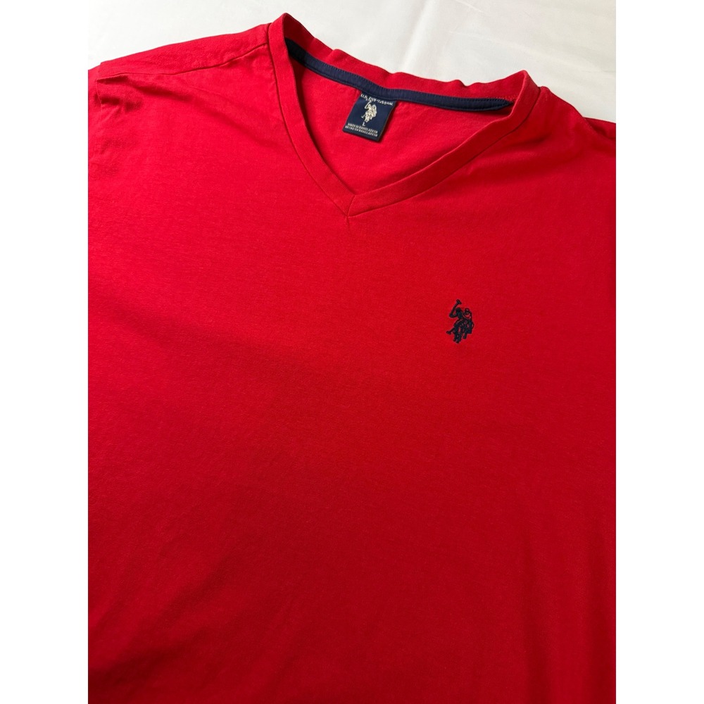 US Polo Assn Mens V-Neck T-Shirt Red Short Sleeve Cotton Logo Tee Large‎